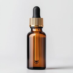 Amber glass dropper bottle for a skin care serum.