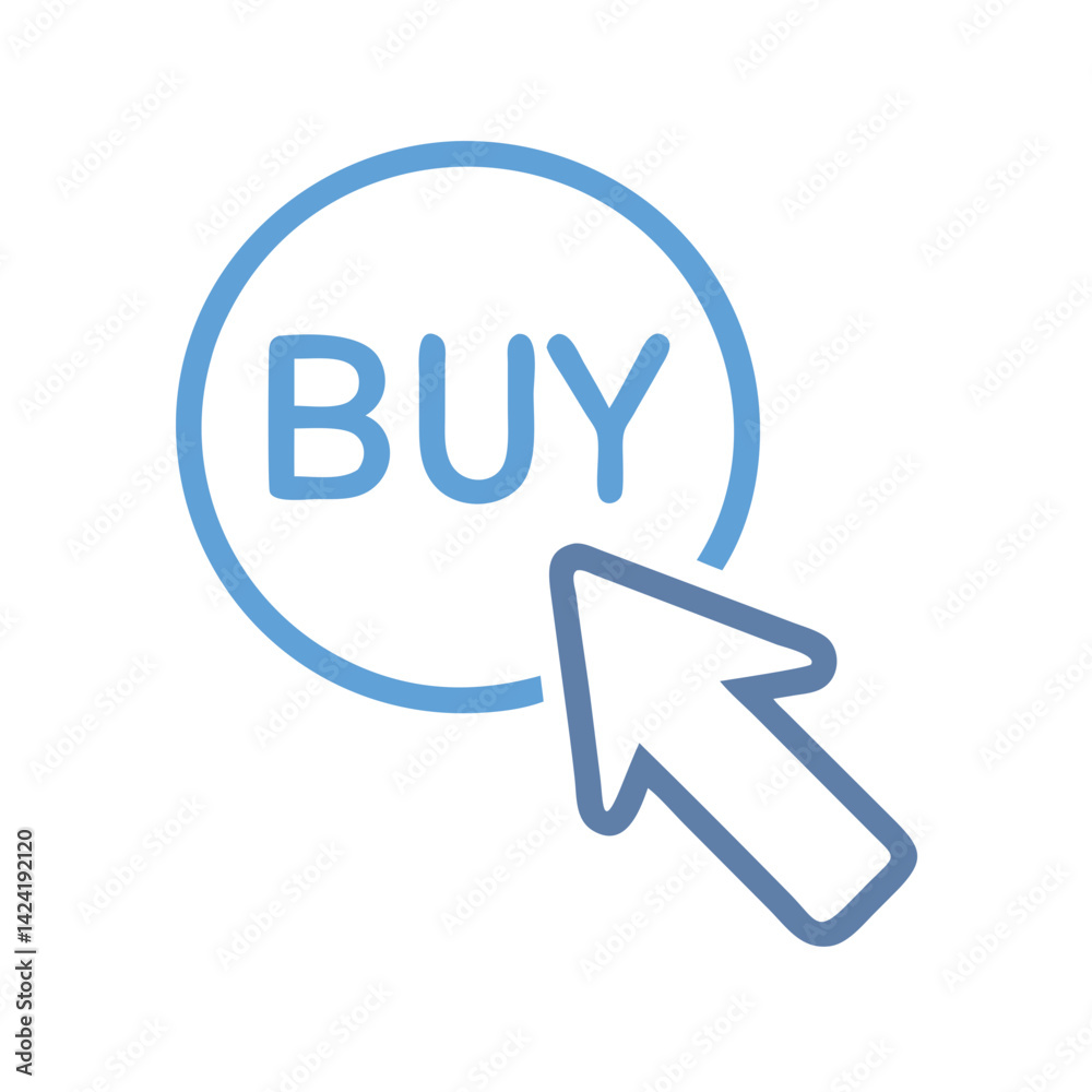 Poster buy button with cursor icon representing online purchase and shopping