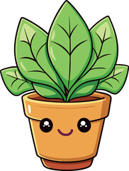 Cartoon Plant Pot Vector Illustration — Cute and Colorful Potted Plant Clipart for Botanical, Nature, Gardening, and Home Decor Design Projects