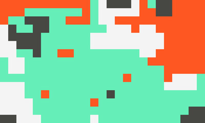 Abstract pixel art design.  Vibrant teal, orange, and white blocks create a playful, retrostyle image perfect for tech, gaming, or childrens content.