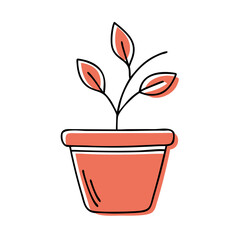 Potted plant growing leaves in minimalist style  