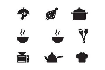 Cooking and Kitchen Icon Set Food Preparation, Utensils, and Appliance Vector Collection