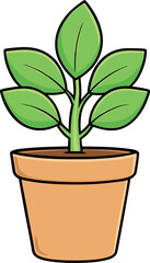 Cartoon Plant Pot Vector Illustration — Cute and Colorful Potted Plant Clipart for Botanical, Nature, Gardening, and Home Decor Design Projects