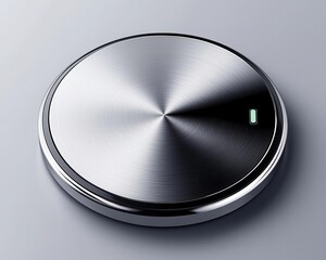 Smart stainless steel wireless charging pad with hidden LED indicators, smooth metallic surface, and hightech office decor