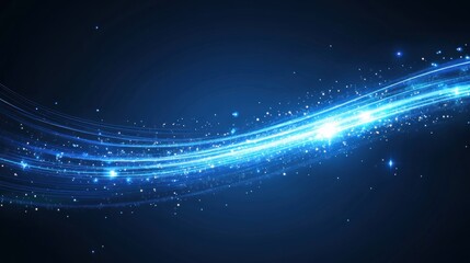 Fototapeta premium Abstract glowing blue light streaks on dark background.