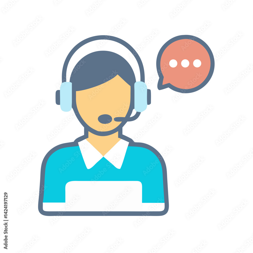 Poster customer support agent icon representing digital assistance or online help service