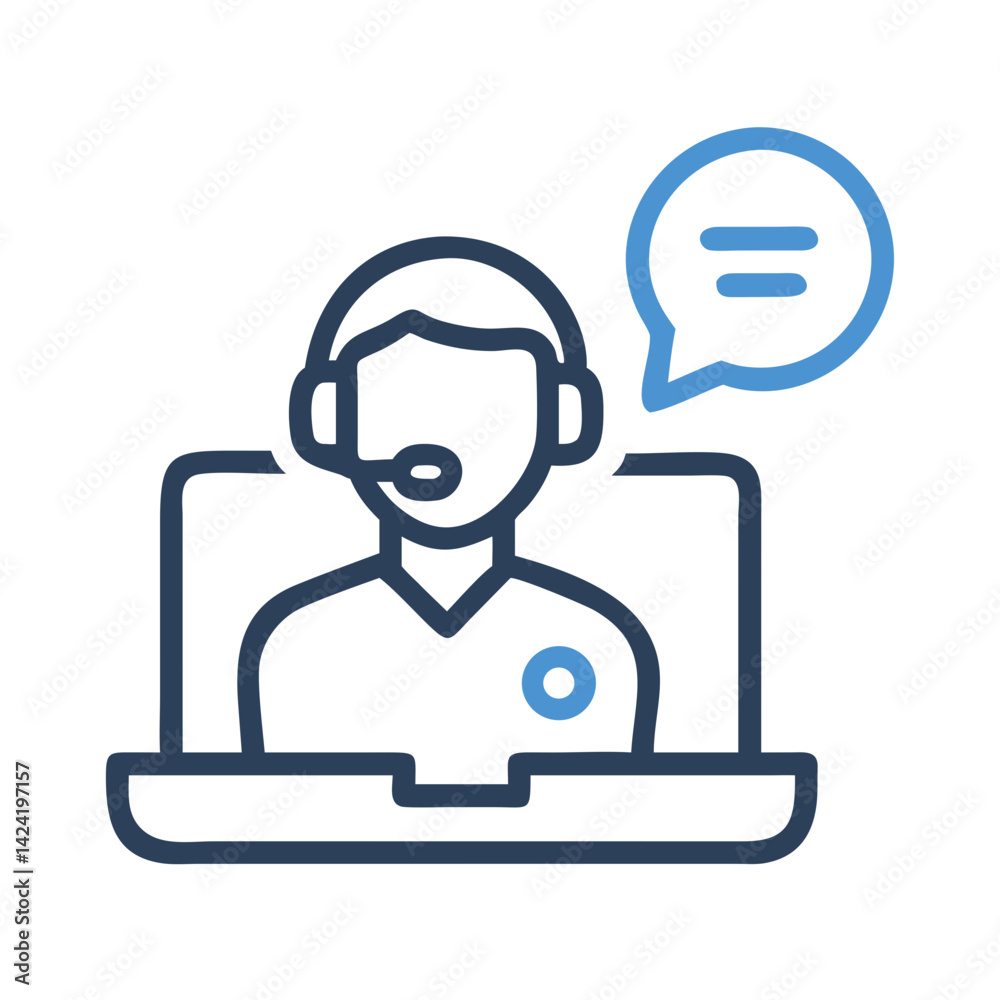 Poster customer support agent icon representing digital assistance or online help service
