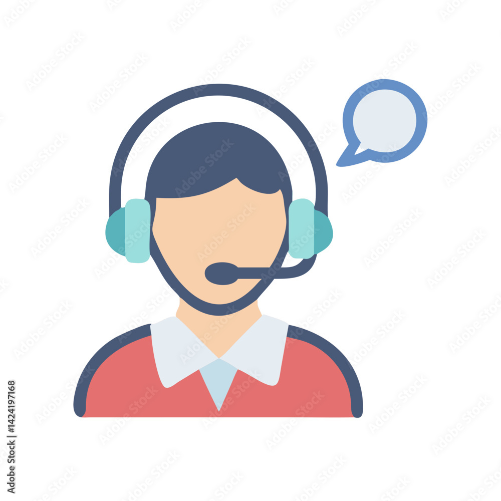 Poster customer support agent icon representing digital assistance or online help service