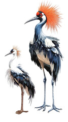Obraz premium Two Pixelated Cranes in Watercolor Illustration on Transparent Background