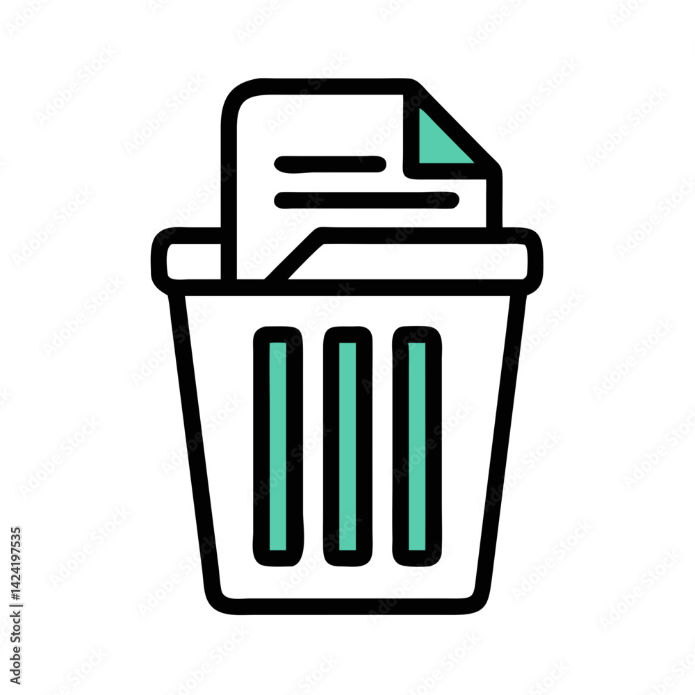 Aufkleber Deleted Document in Trash Icon Representing Removed Files or Data Disposal