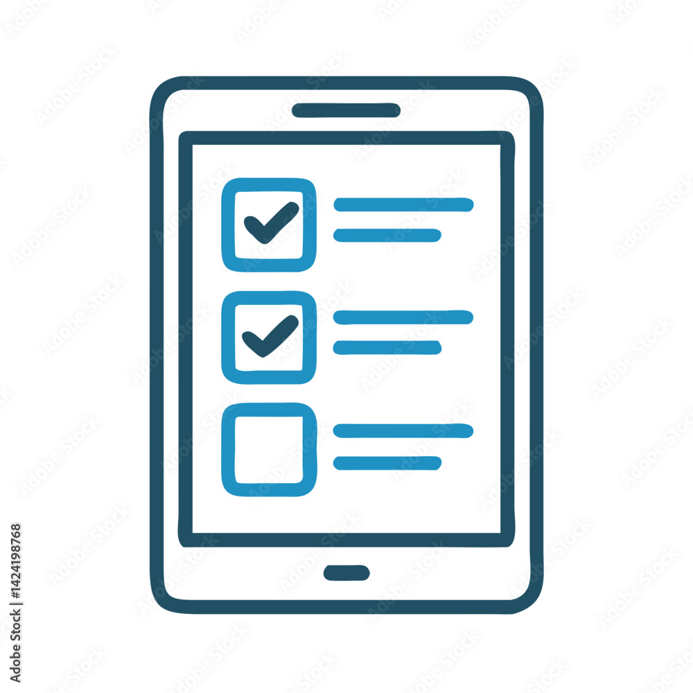 Poster Digital Checklist on Tablet Icon Representing Task Management or To-Do Application