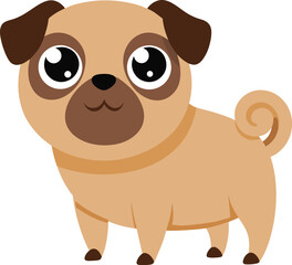 Cute cartoon pug vector illustration for kids book.