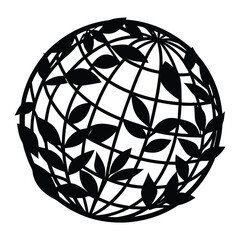 Globe shaped from wire and leaves on white background
