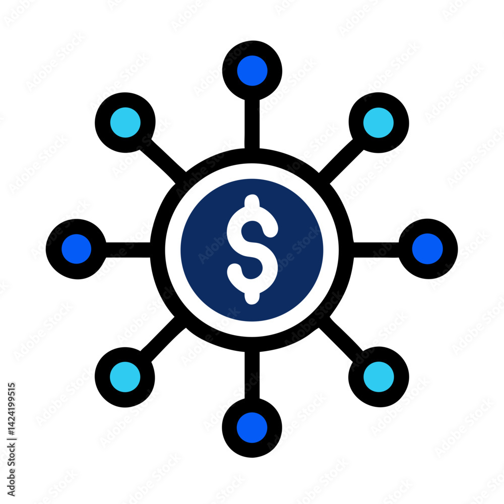Leinwandbilder dollar network icon representing distributed financial systems and cryptocurrency