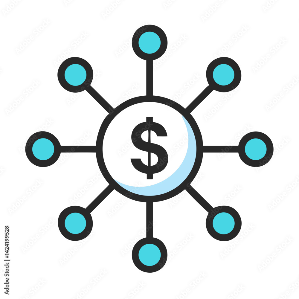 Aufkleber dollar network icon representing distributed financial systems and cryptocurrency