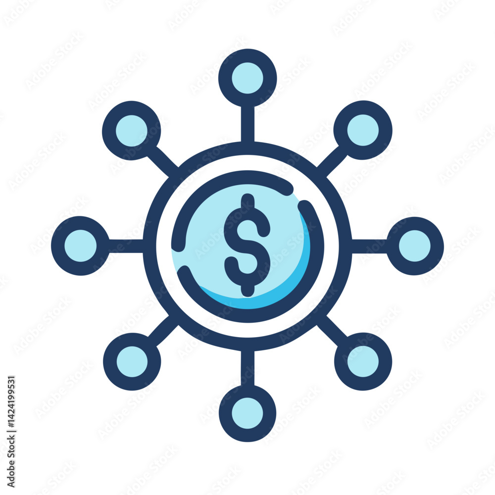 Aufkleber dollar network icon representing distributed financial systems and cryptocurrency