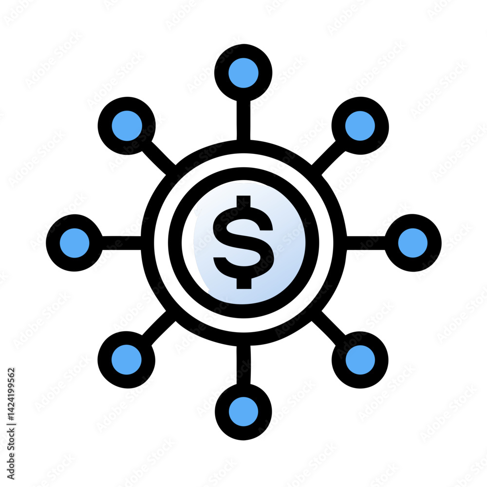 Aufkleber dollar network icon representing distributed financial systems and cryptocurrency