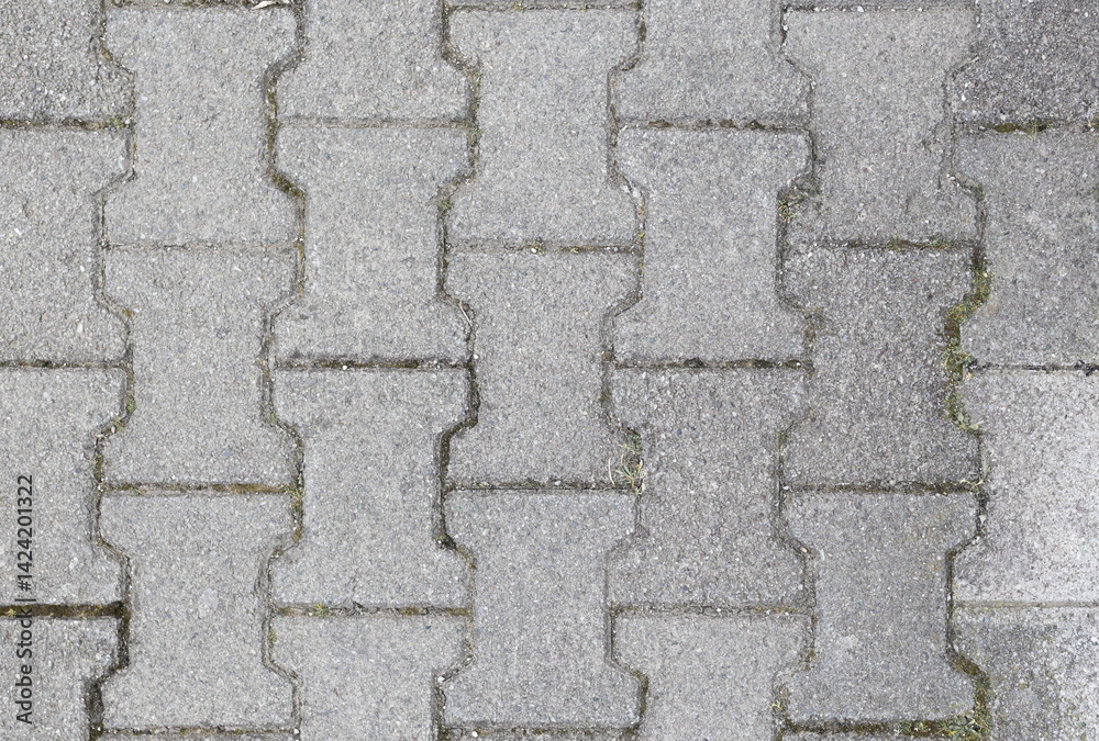 Poster gray brick background surface. gray brick wall floor tile texture top view seamless pattern. masonry