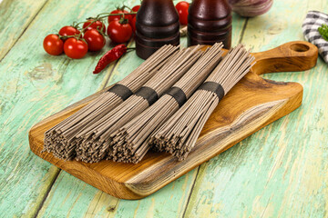 Raw dry bukwheat soba noodles