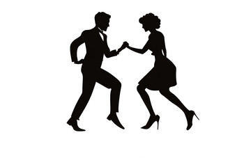 Silhouette Of Couple Dancing Black Background Isolated Illustration