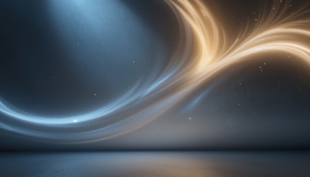 Dynamic light trails dance across a darkened stage artistic display abstract visuals enigmatic atmosphere captivating perspective