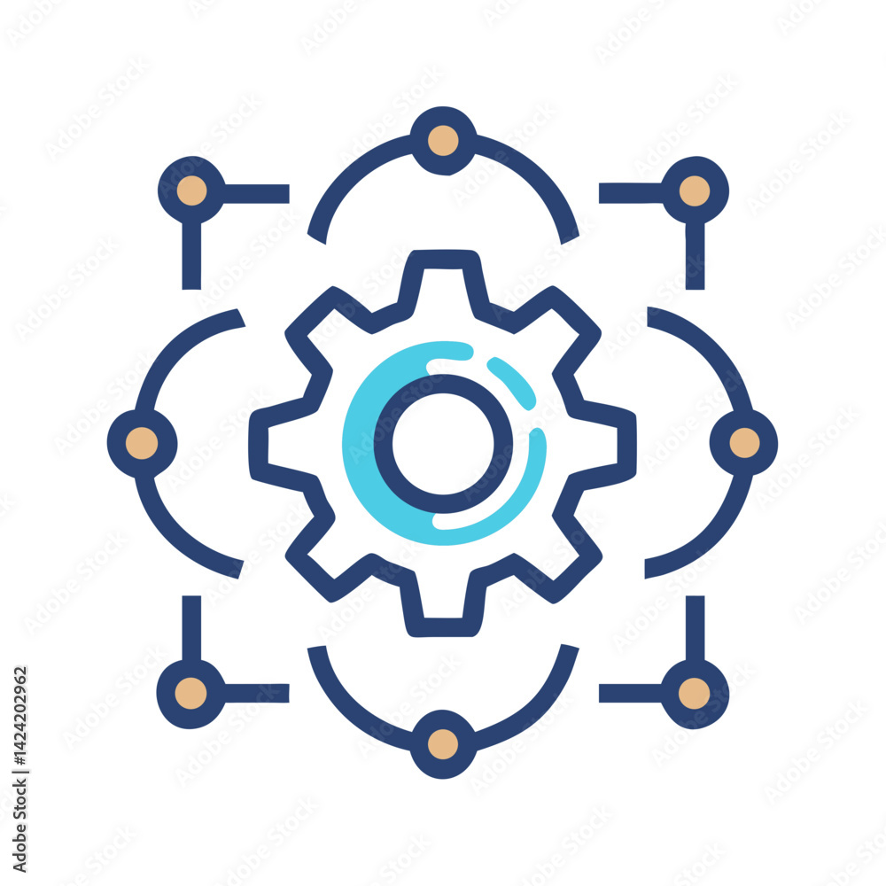 Poster Gear Network Icon Representing System Integration and Technological Connectivity
