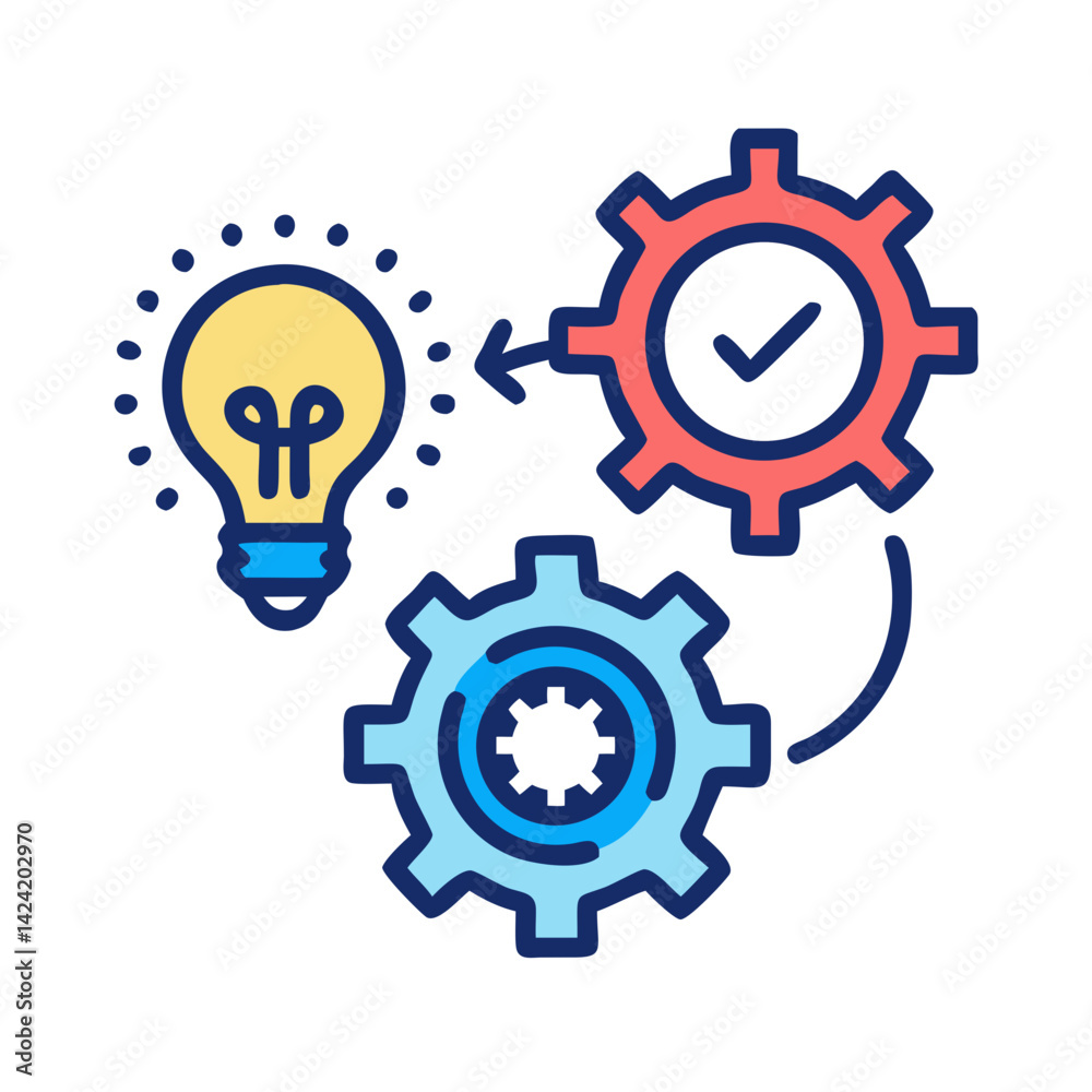 Poster gears with lightbulb icon representing innovation and creative solutions