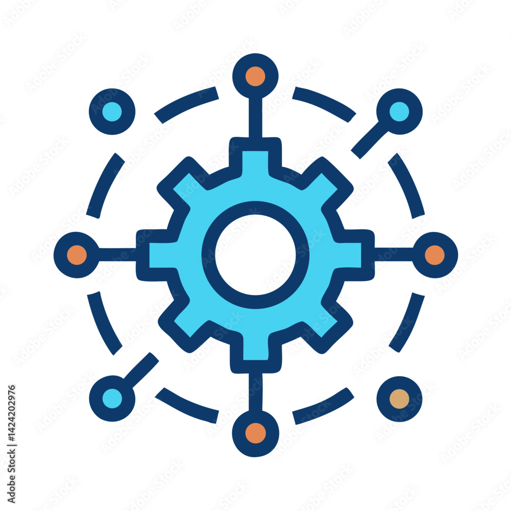 Poster Gear Network Icon Representing System Integration and Technological Connectivity