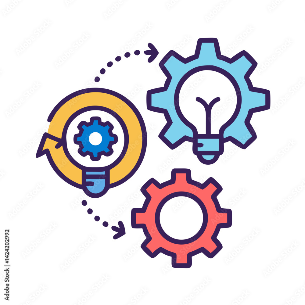 Poster gears with lightbulb icon representing innovation and creative solutions