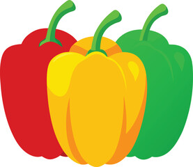 Fresh Bell Peppers in Red Yellow and Green on White Background.