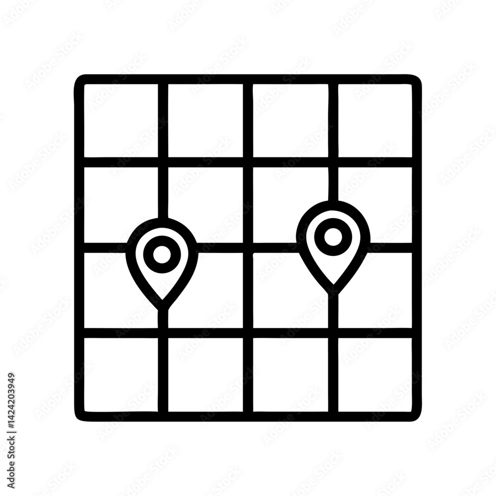 Aufkleber Grid Map Icon Representing Navigation Checkpoints and Route Planning