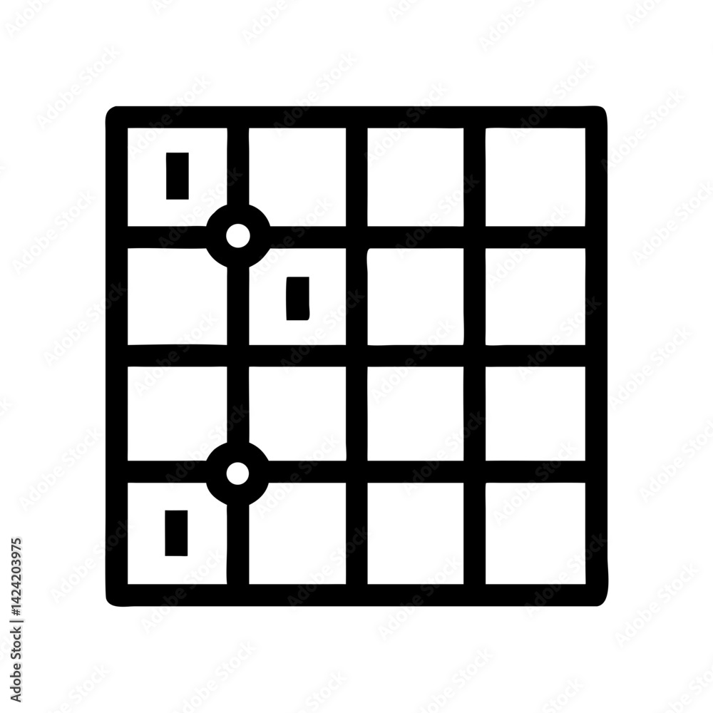 Aufkleber Grid Map Icon Representing Navigation Checkpoints and Route Planning