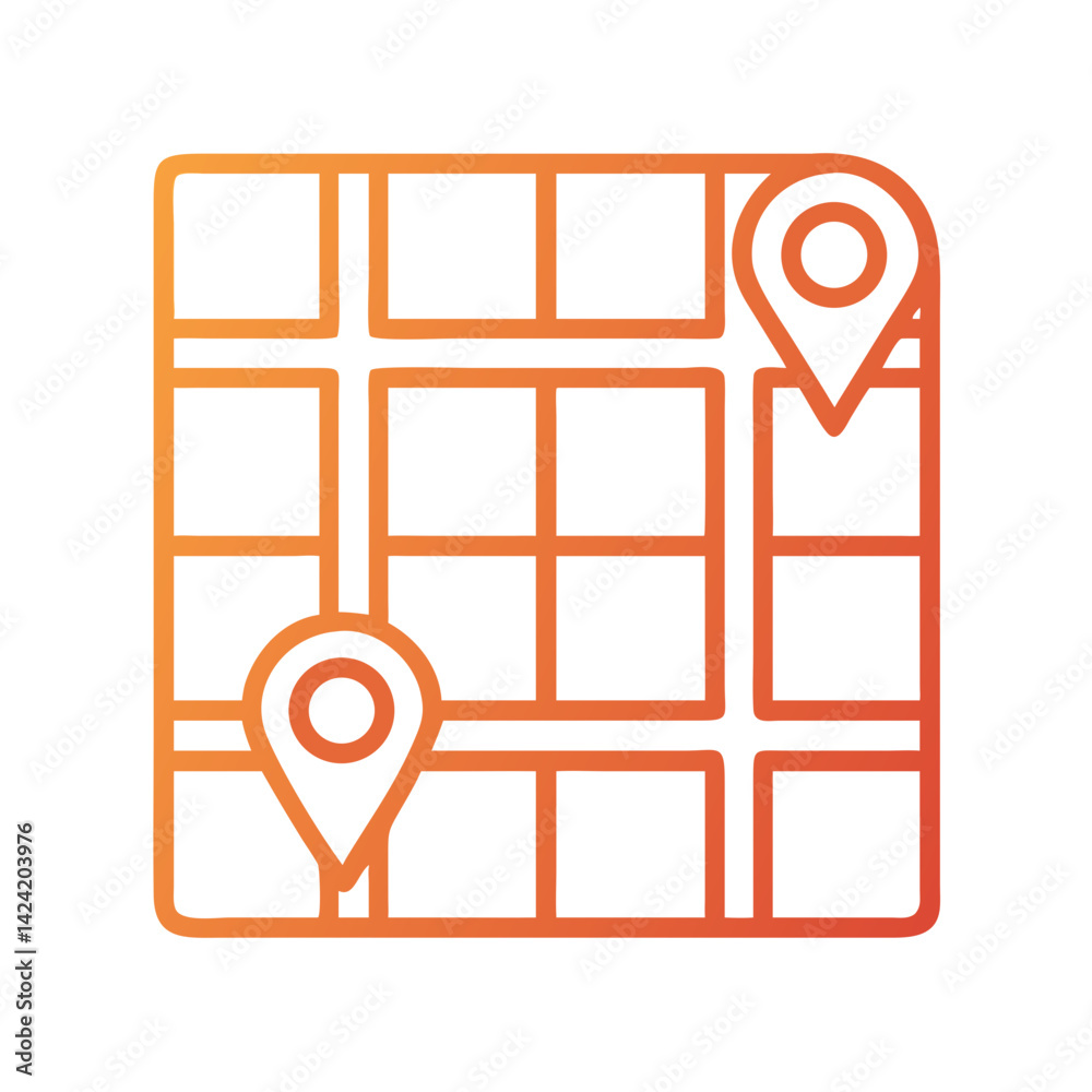 Aufkleber Grid Map Icon Representing Navigation Checkpoints and Route Planning