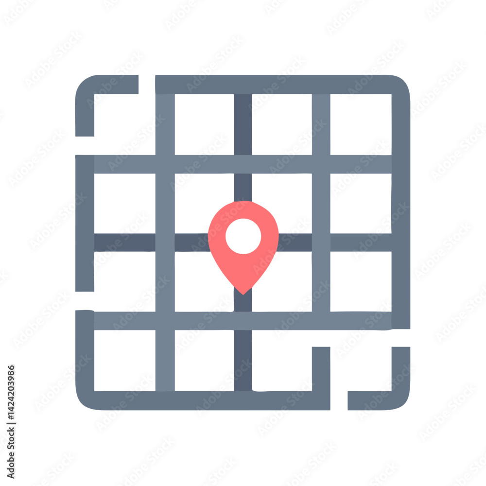 Aufkleber Grid Map Icon Representing Navigation Checkpoints and Route Planning