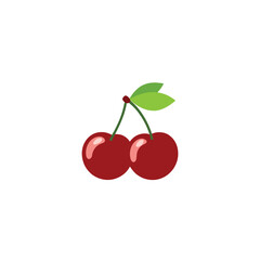 Fresh Juicy Red Cherries Cross Section on White Background.