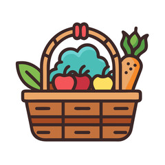 Harvest Basket with Produce Icon Representing Fresh Farm Goods and Agricultural Harvest
