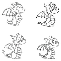 Bundle Cartoon dragon line art and illustrator eps 10