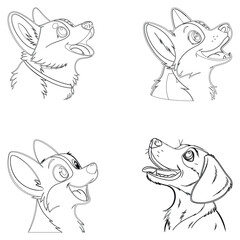 Bundle Cartoon  Dog line art and illustrator eps 10