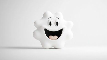 Smiling Cloud Character Minimalist Design High-resolution Lighting Front View Soft Texture Joyful Expression White Background Pure White Mood Branding Applications