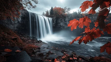 Rideaux Cascades Autumn waterfall cascade, forest, misty scene, nature photography, travel  © Zeva