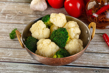 Vegan cuisine Steamed cauliflower and broccoli cabbage