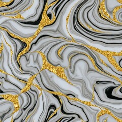 Contemporary Marble Swirl in White, Gold, and Black