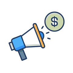 Megaphone with Dollar Icon Representing Paid Advertising and Promotional Campaigns