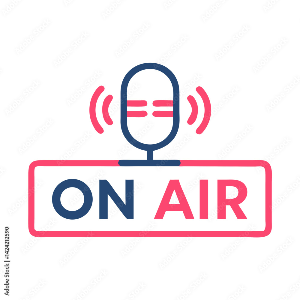 Poster microphone with on-air sign icon representing live broadcasting and audio recording
