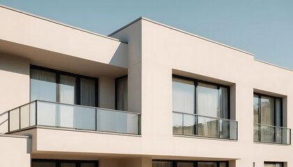 Minimalist Building Facade with Balconies Under Clear Sky in Daytime