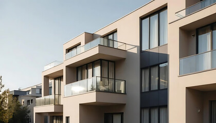 Modern Apartment Building Exterior with Balconies and Clean Architectural Design
