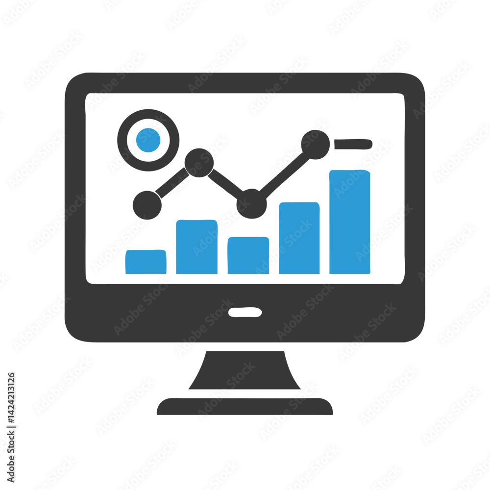 Aufkleber Monitor with Analytics Icon Representing Data Insights and Performance Metrics