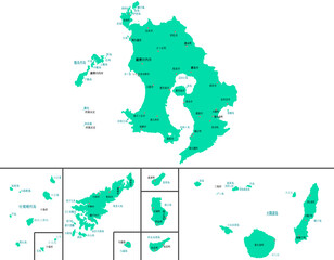 鹿児島県　地図　グリーン　斑点　イラスト