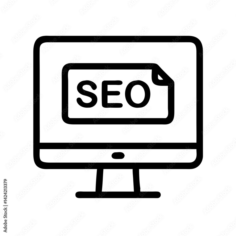 Poster Monitor with SEO Tag Icon Representing Search Engine Optimization and Digital Marketing