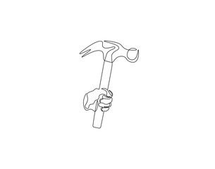 Hammer outline drawing illustration. Continuous line draw of hammer equipment vector.
